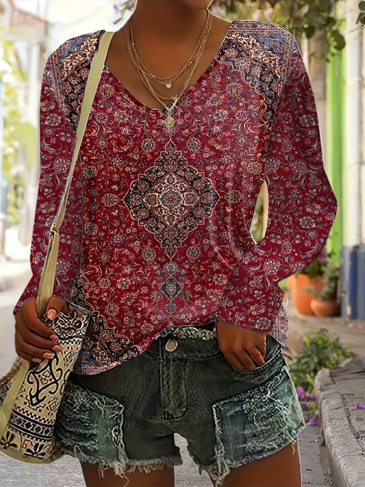 Loisa - Lässiges T-Shirt mit V-Ausschnitt und Blumenprint