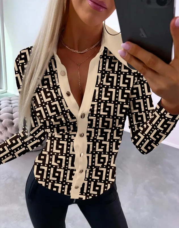 Frona Bluse | Vintage Print Langarmbluse