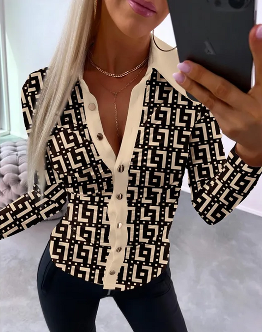 Frona Bluse | Vintage Print Langarmbluse