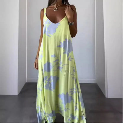 Langes, ärmelloses Kleid mit Blumenprint, ideal für sonnige Tage