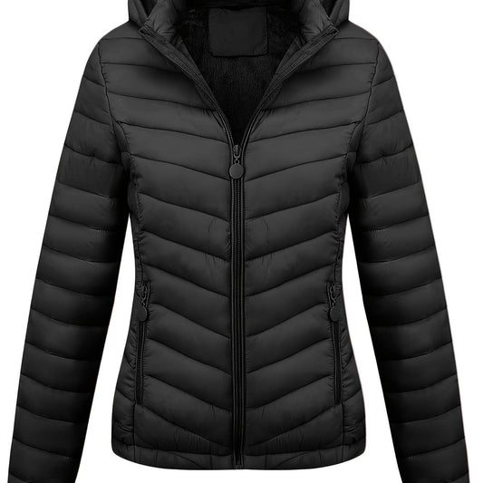 Fien | Kapuzenpuffjacke mit Reißverschluss und schrägen Taschen