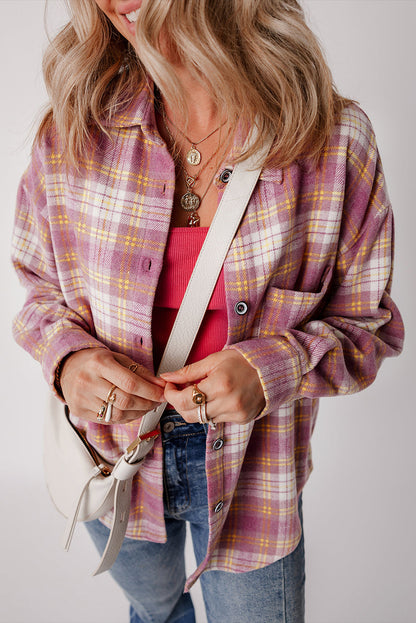 Jovelyn | Lässig Chic Rosa Kariertes Hemd Jacke