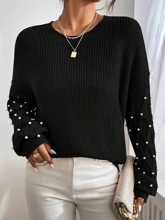 Gabby - Schwarzer Strickpullover mit Perlen für Frauen