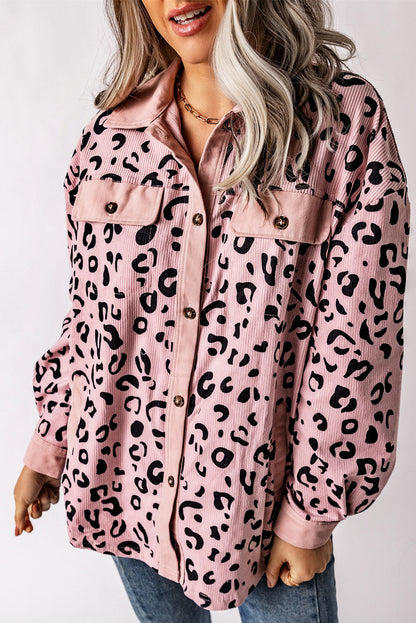 Gerdine | Charmante rosa Cordjacke mit Leopardenmuster