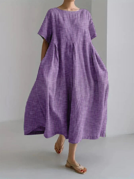 Lässiges langes Kleid mit breiten Streifen und Retro-Style für den Alltag