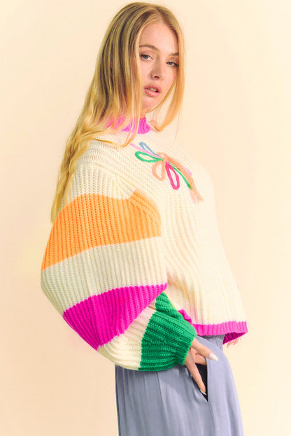 Clarisse - Lockerer Strickpullover mit Blumenmuster Colorblock Beige