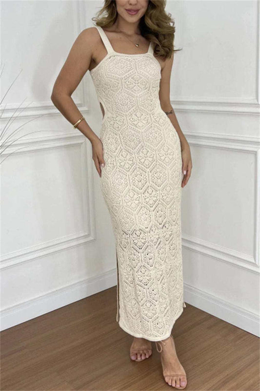 Langes Kleid mit quadratischem Ausschnitt und Spaghettiträgern für besondere Anlässe