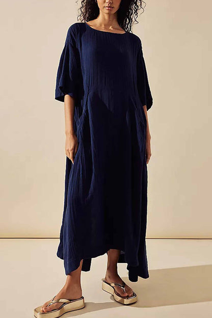 Melinda - Locker sitzendes, trendiges Kleid mit kurzen Ärmeln in Knitteroptik für große Größen
