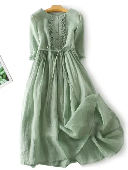 Alba - Gerüschtes Kleid aus Baumwolle und Leinen