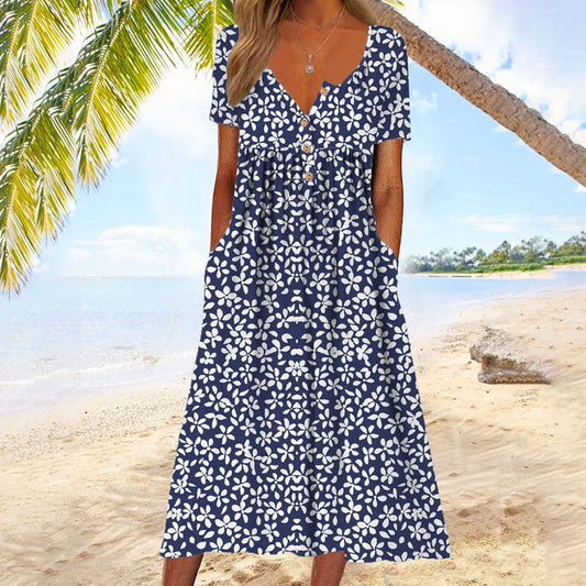 Lässiges Midikleid mit Blumenprint und kurzen Ärmeln, ideal für den Alltag.