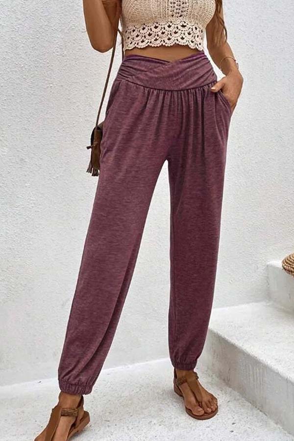 Temperament lässige Loose-Pocket-Hose mit hoher Taille