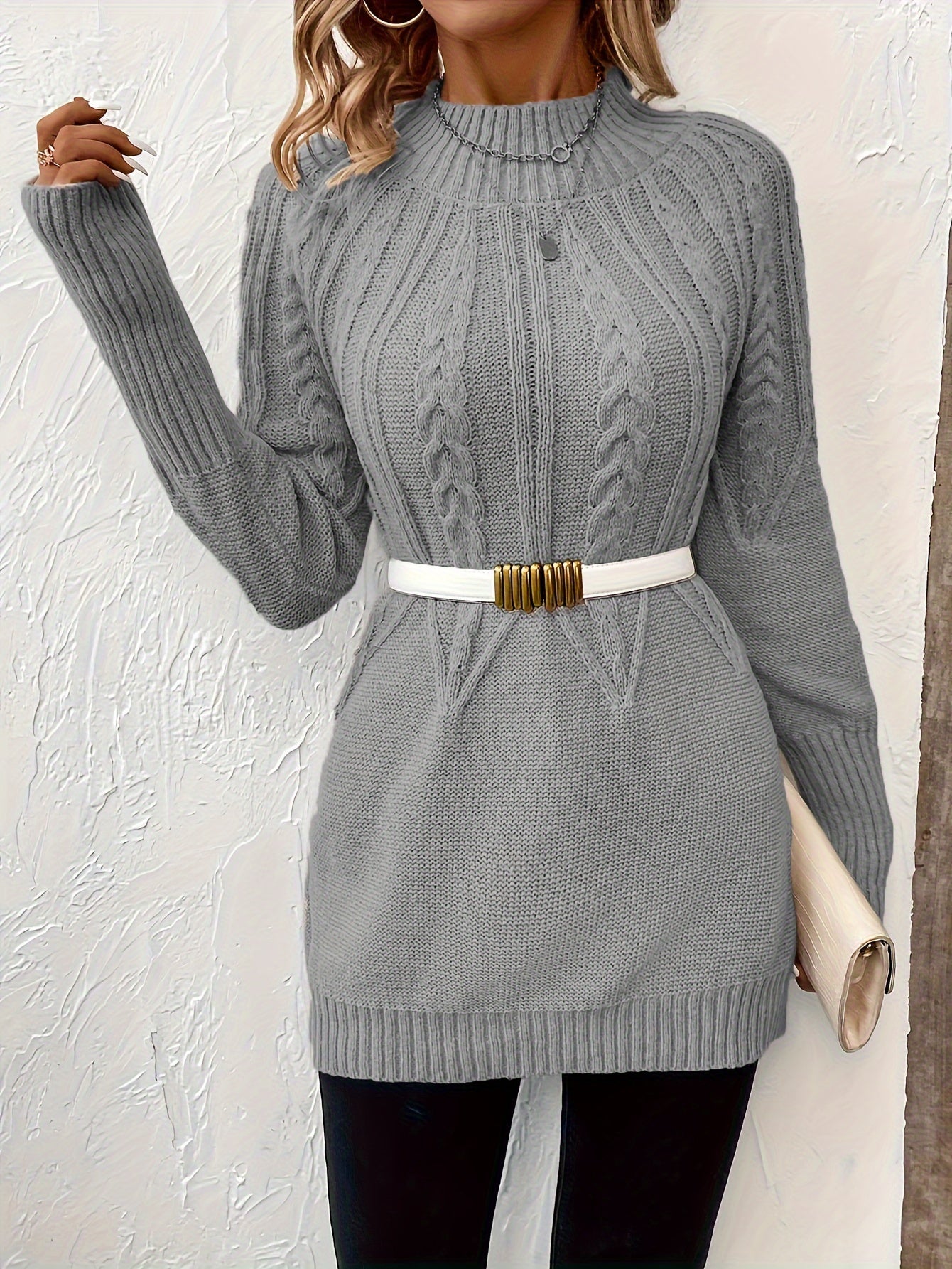 Elena - Strickpullover mit Zopfmusterkragen für Frauen