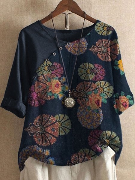 Vanessa | Kurzarmhemd mit Blumenmuster im Boho-Stil