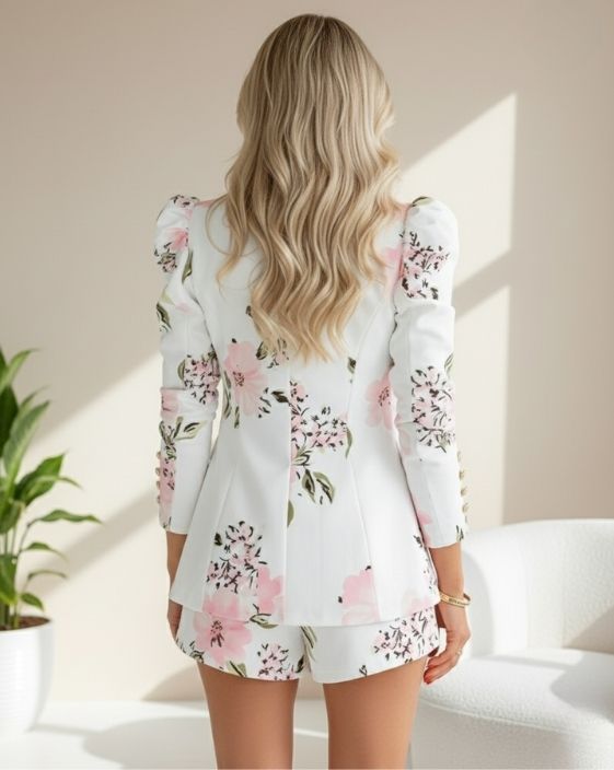Abigail | Damenblazer mit Blumenprint und Puffärmeln