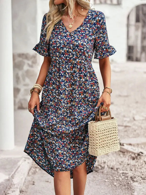 Aica - Elegantes Minikleid mit V-Ausschnitt und kurzen Ärmeln für den Urlaub
