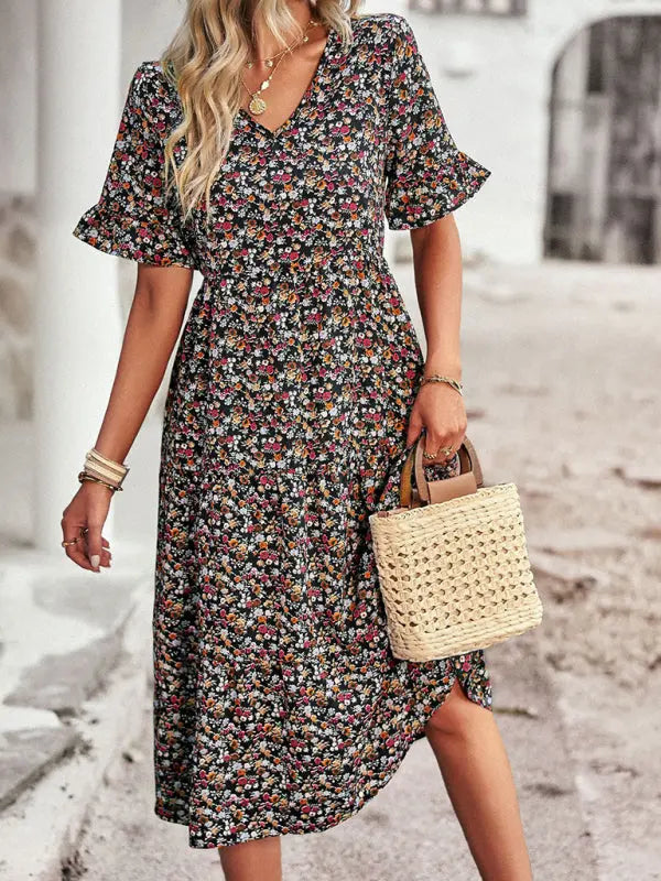 Aica - Elegantes Minikleid mit V-Ausschnitt und kurzen Ärmeln für den Urlaub