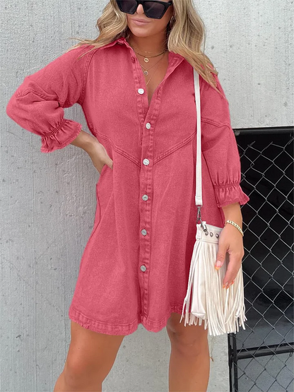 Aileen - Kleid aus gewaschenem Denim mit Puffärmeln