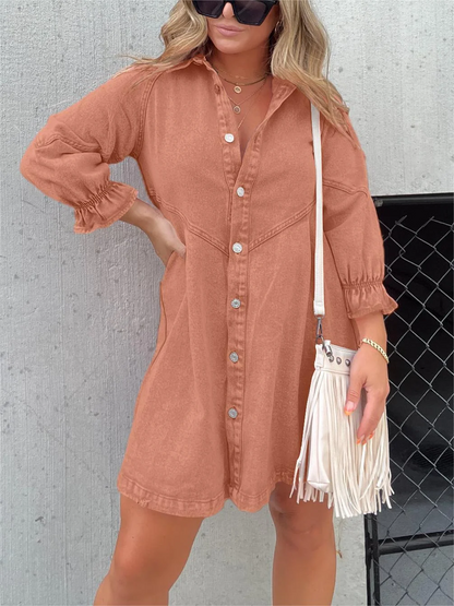 Aileen - Kleid aus gewaschenem Denim mit Puffärmeln