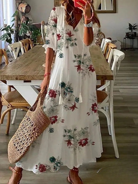 Aimee - Damenkleider Midikleid mit Bartprint und V-Ausschnitt