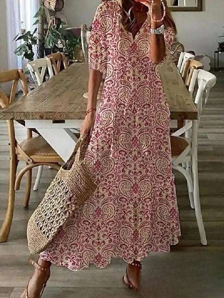 Aimee - Damenkleider Midikleid mit Bartprint und V-Ausschnitt