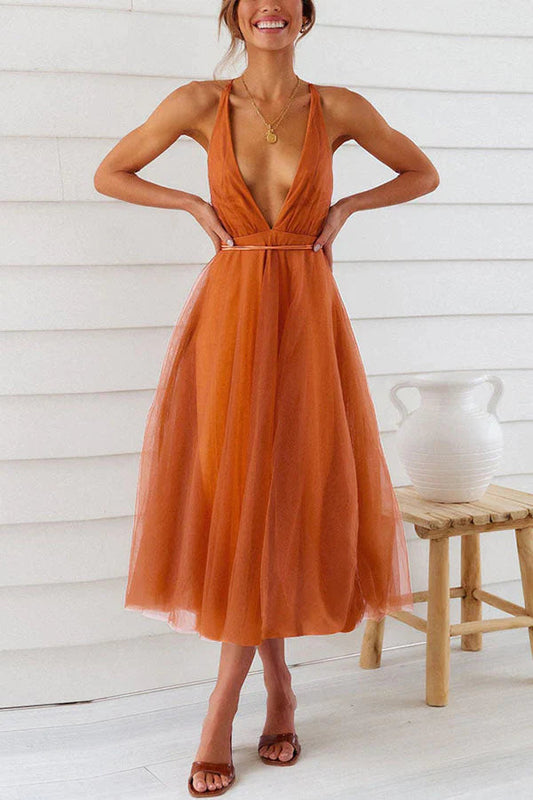 Alena - Romantisches Midikleid aus Tüll mit V-Ausschnitt