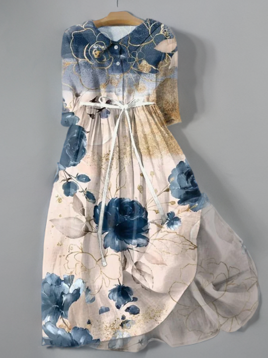 Aliyah - Geblümtes Vintage-Kleid mit Schleifengürtel