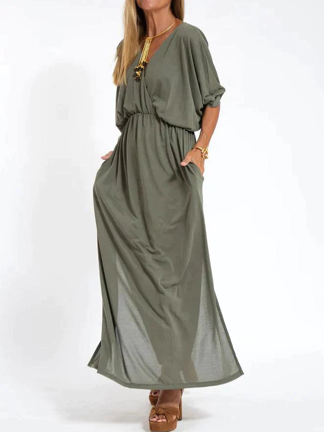 Allegra - Damen Kleid mit V-Ausschnitt und Schlitz