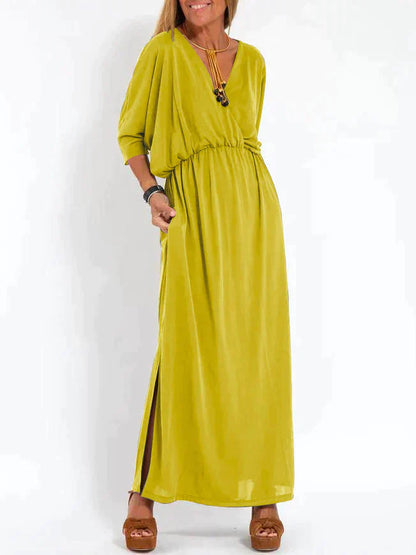 Allegra - Damen Kleid mit V-Ausschnitt und Schlitz