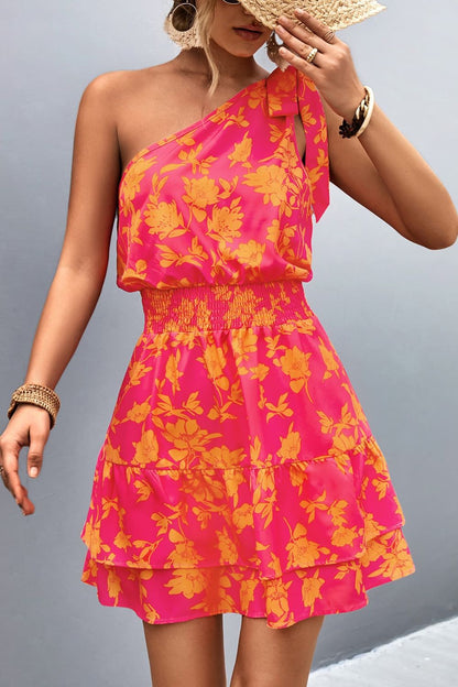 Almira - Bedrucktes und gerafftes Wabenkleid mit einer Schulter