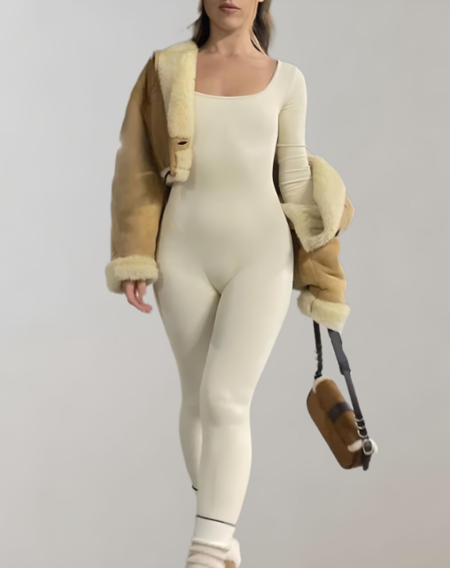 Florence - Bodycon Jumpsuit mit U-Boot-Ausschnitt und langen Ärmeln
