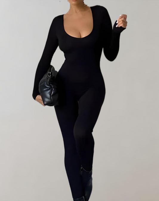 Florence - Bodycon Jumpsuit mit U-Boot-Ausschnitt und langen Ärmeln