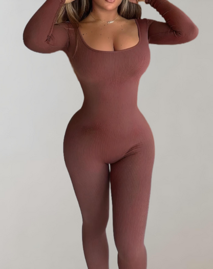 Florence - Bodycon Jumpsuit mit U-Boot-Ausschnitt und langen Ärmeln