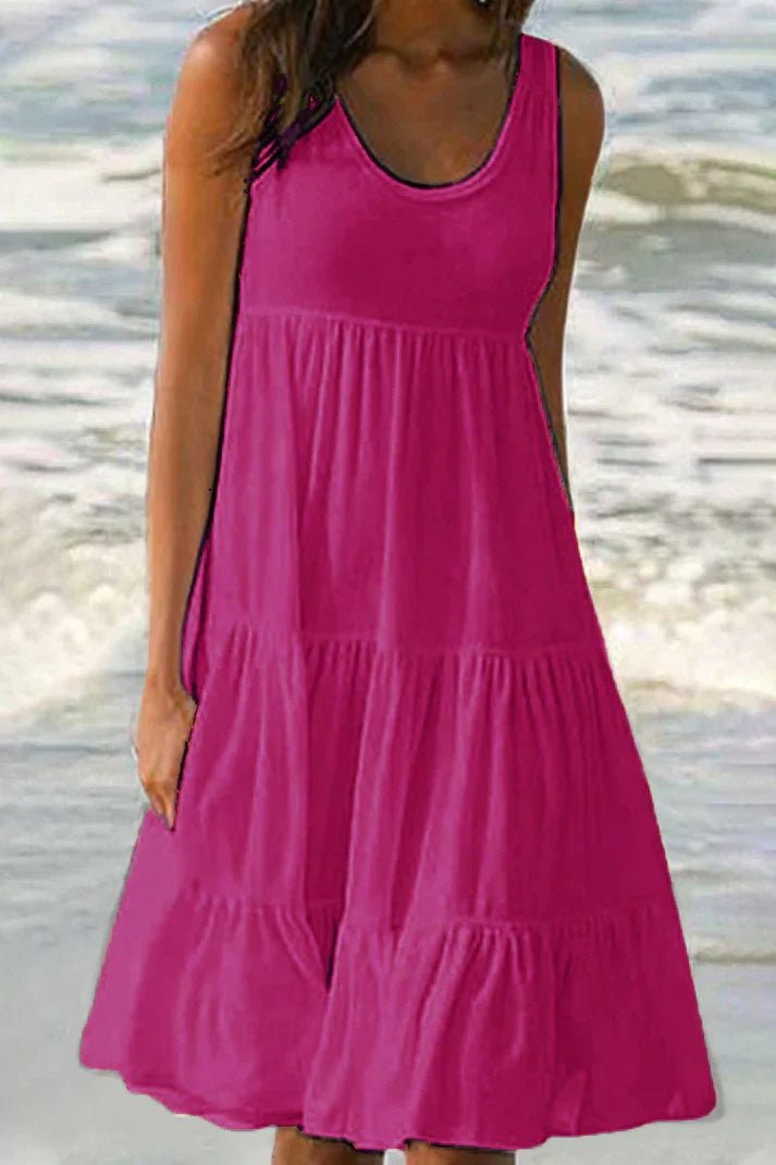 Anja - Pastellfarbenes Rockkleid mit Rundhalsausschnitt aus schlichtem, weichem, modischem Patchwork