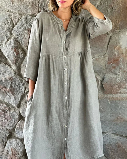 Annaliese - Lockeres Hemdblusenkleid mit geschichtetem Schlitz in Batikoptik