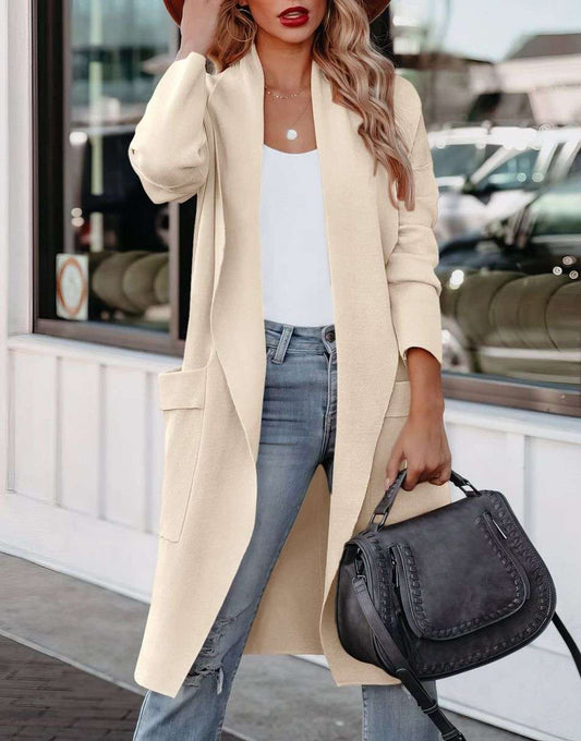 Lea - Lange Drapierte Strickjacke für Frauen