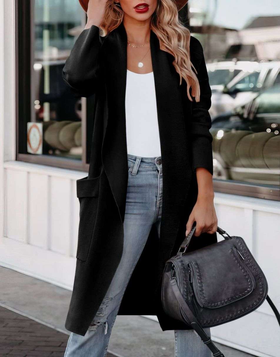 Lea - Lange Drapierte Strickjacke für Frauen