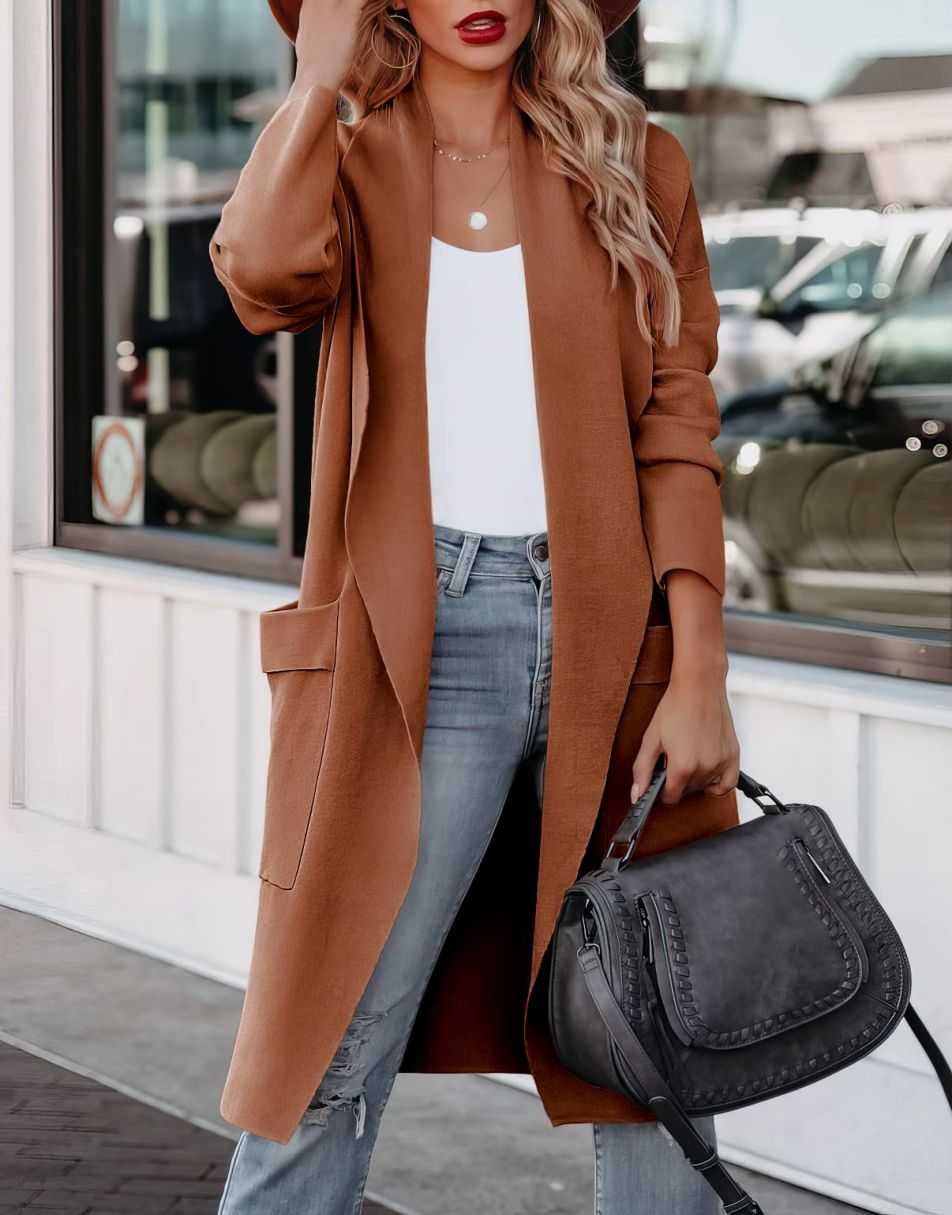 Lea - Lange Drapierte Strickjacke für Frauen
