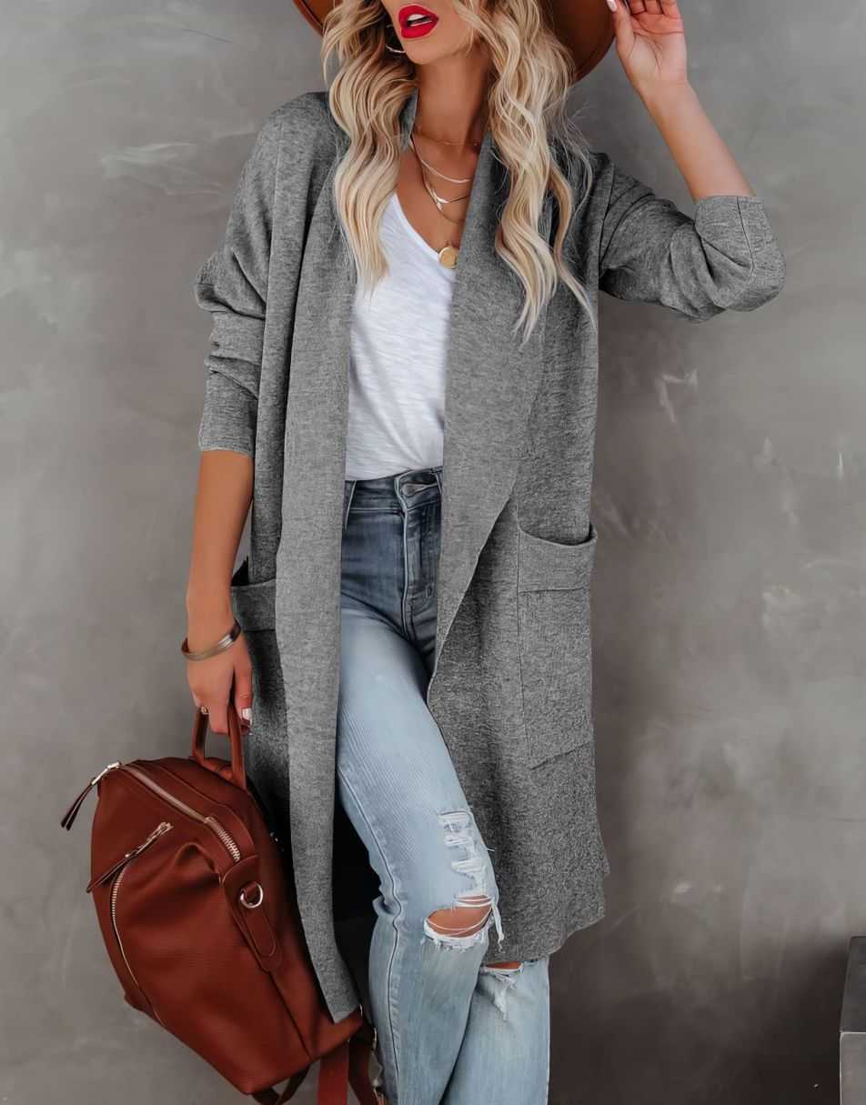 Lea - Lange Drapierte Strickjacke für Frauen
