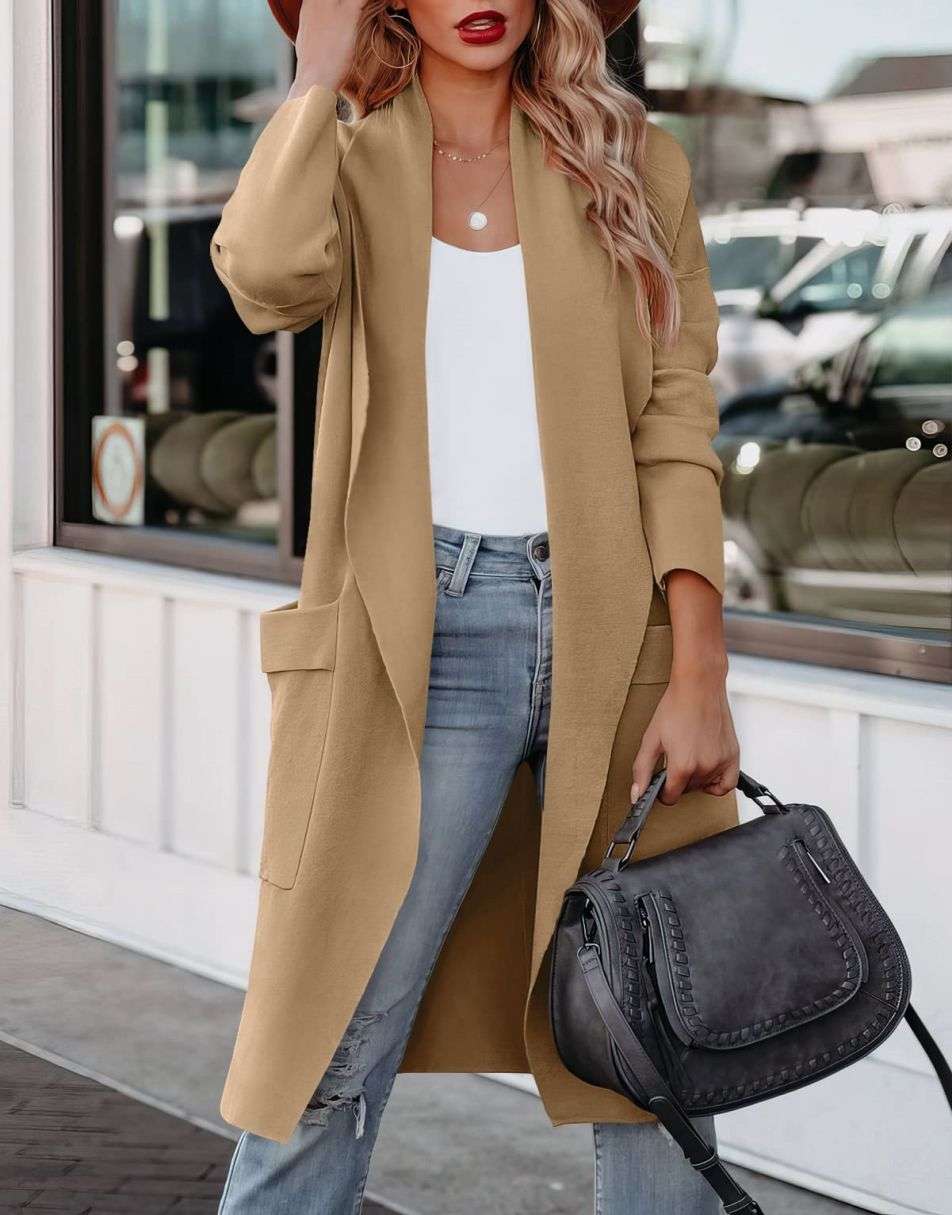 Lea - Lange Drapierte Strickjacke für Frauen