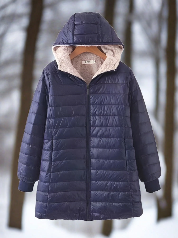 Apolline - Warme, lange Steppwinterjacke mit Kapuze