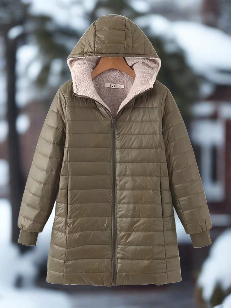Apolline - Warme, lange Steppwinterjacke mit Kapuze