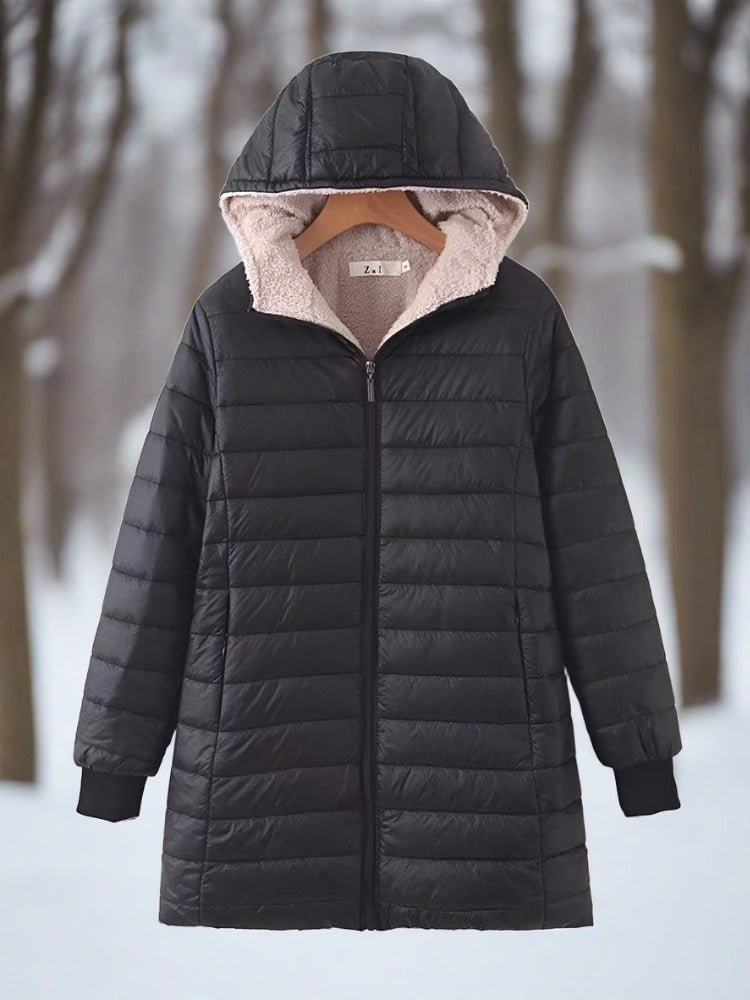 Apolline - Warme, lange Steppwinterjacke mit Kapuze