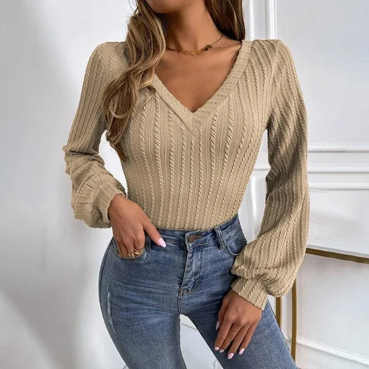 Aimee - Langer Khaki-Twist-Strickpullover für Frauen