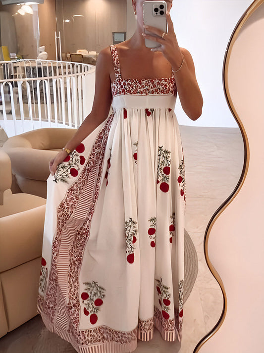 Avani - Maxikleid mit Blumendruck und Einsätzen und quadratischem Kragen