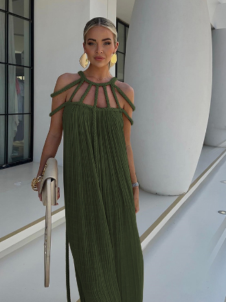 Avery - Raffiniertes, modernes Maxikleid aus Leinen mit drapierten Borten