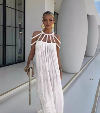 Avery - Raffiniertes, modernes Maxikleid aus Leinen mit drapierten Borten