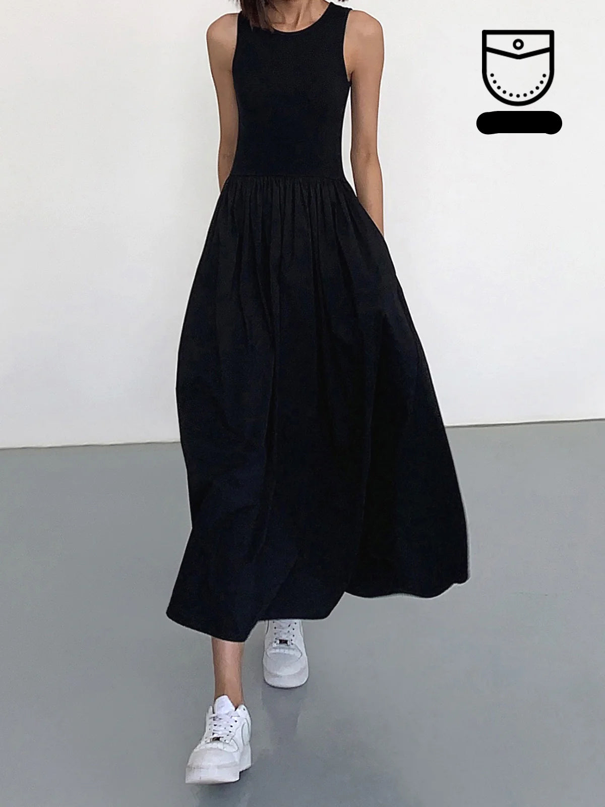 Langes, ärmelloses Kleid mit Rundhalsausschnitt für einen lässigen Look
