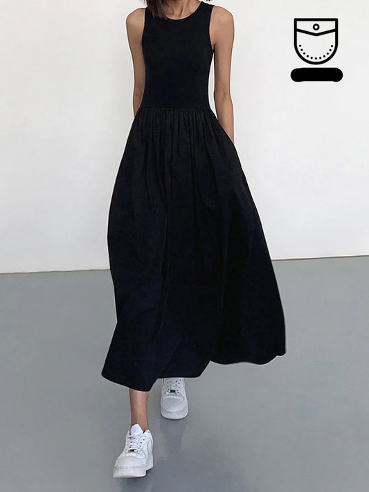 Langes, ärmelloses Kleid mit Rundhalsausschnitt für einen lässigen Look