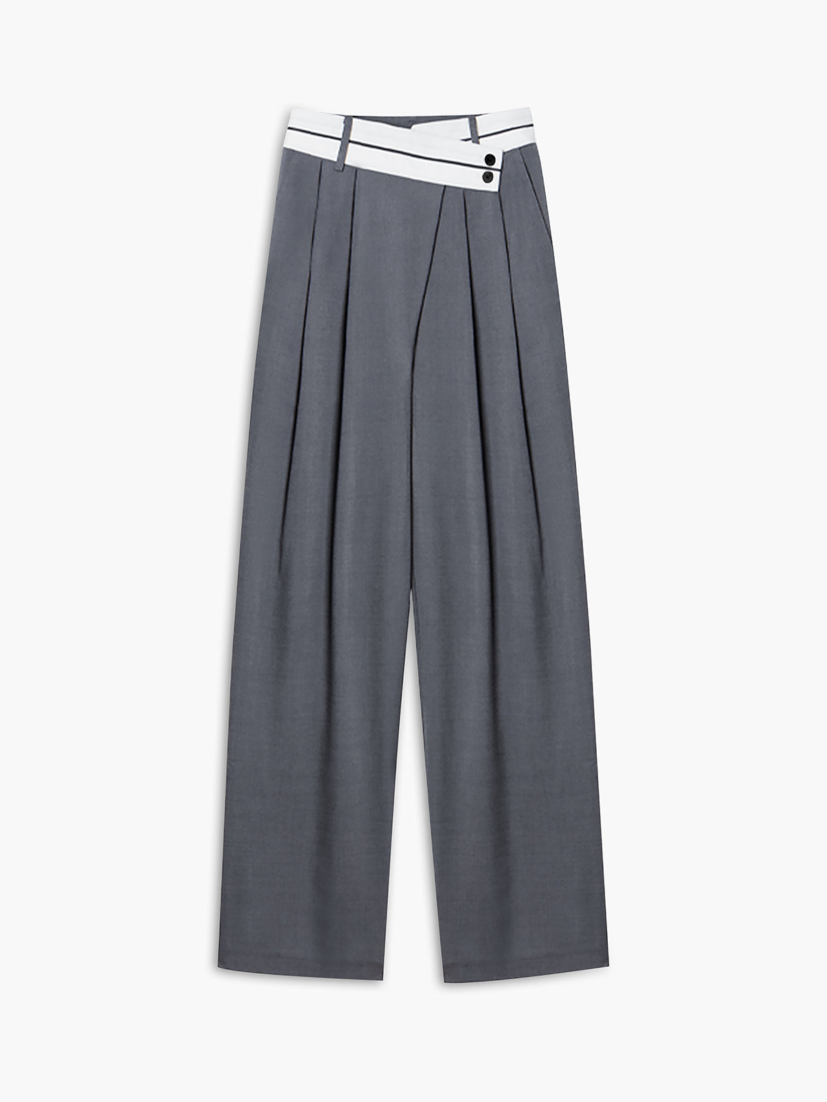 Asymmetrische Hose mit weitem Bein und kontrastierendem Bund