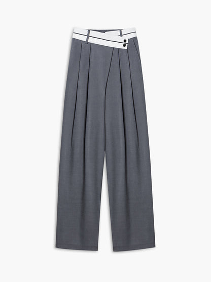 Asymmetrische Hose mit weitem Bein und kontrastierendem Bund